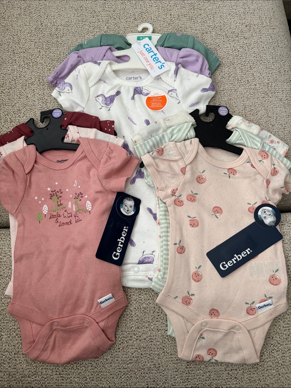 NWT 6 Gerber Baby Girls Onesies NB and  1-3 pack Carters Onesies 3m